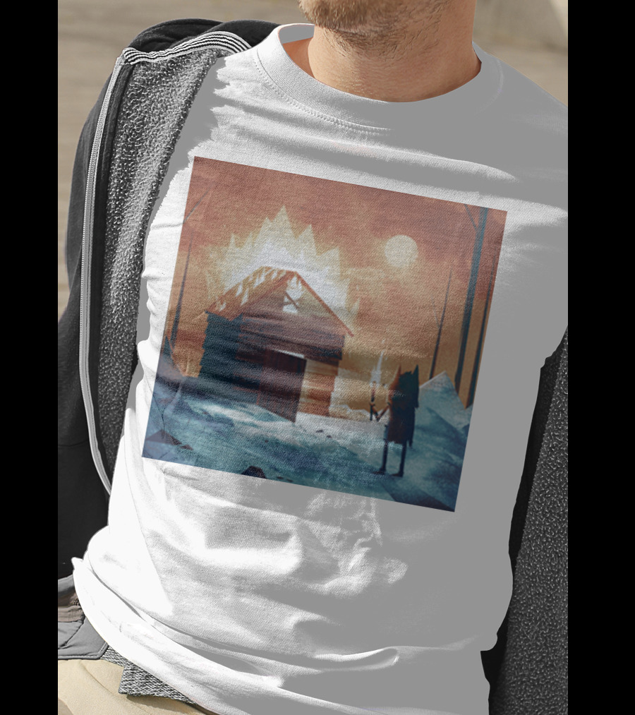 Galleons Merch Cabin Under Twilight With Frozen Forest And Firelight T-Shirt