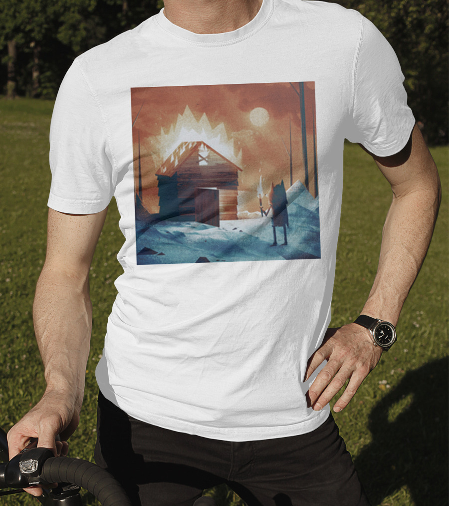 Galleons Merch Cabin Under Twilight With Frozen Forest And Firelight T-Shirt
