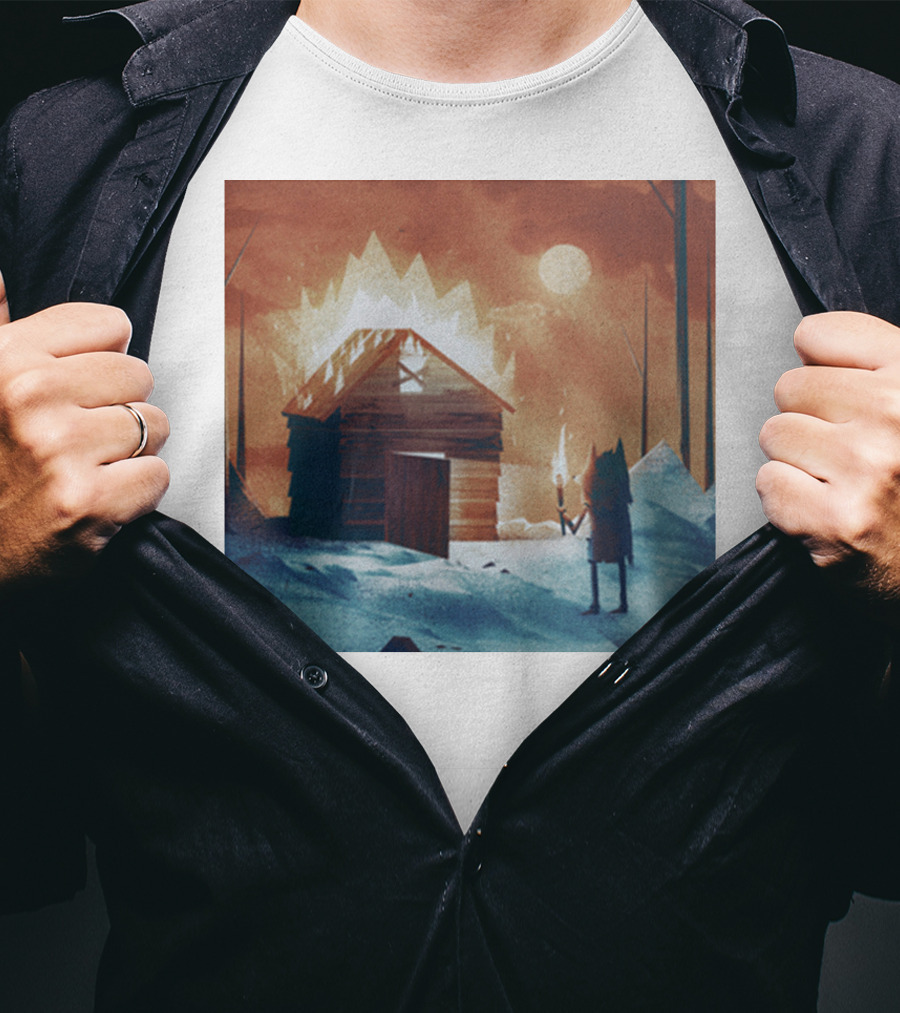 Galleons Merch Cabin Under Twilight With Frozen Forest And Firelight T-Shirt