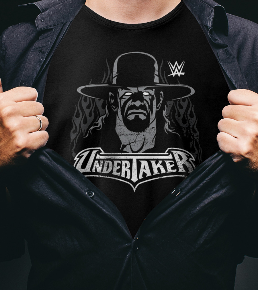 WWE Undertaker Vintage Graphic With Flames And Hat T-Shirt