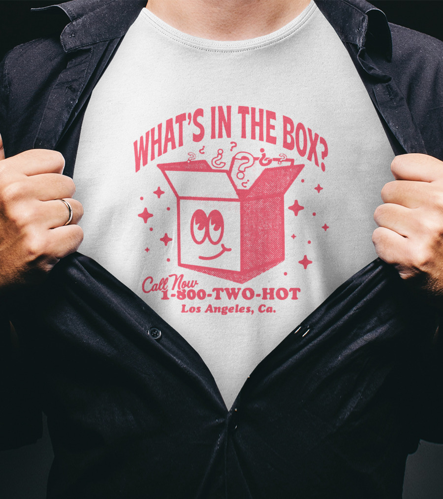 What's In The Box Two Hot Takes Call Now 1-800-TWO-HOT Los Angeles Ca T-Shirt