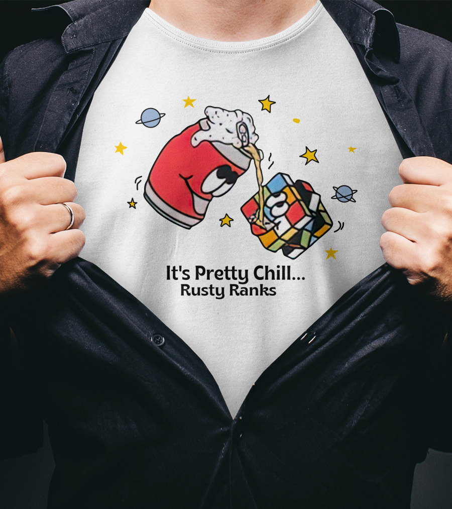It's Pretty Chill Rusty Ranks Friday Beers Merch Rubik's Cube Planets Stars T-Shirt