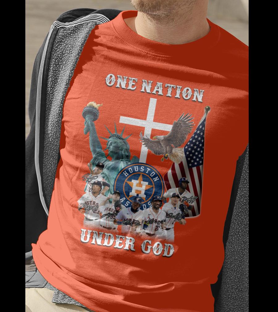 One Nation Under God Houston Astros Statue Of Liberty American Flag T-Shirt