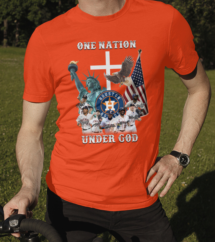 One Nation Under God Houston Astros Statue Of Liberty American Flag T-Shirt