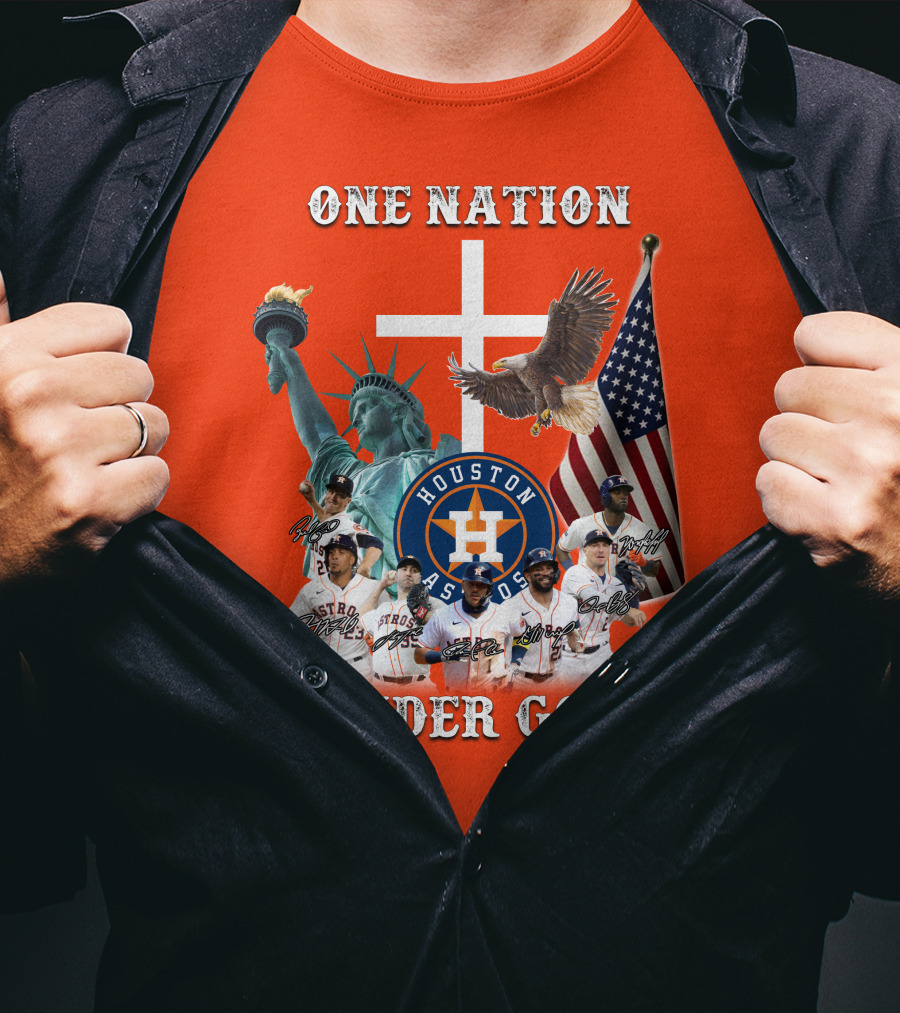 One Nation Under God Houston Astros Statue Of Liberty American Flag T-Shirt