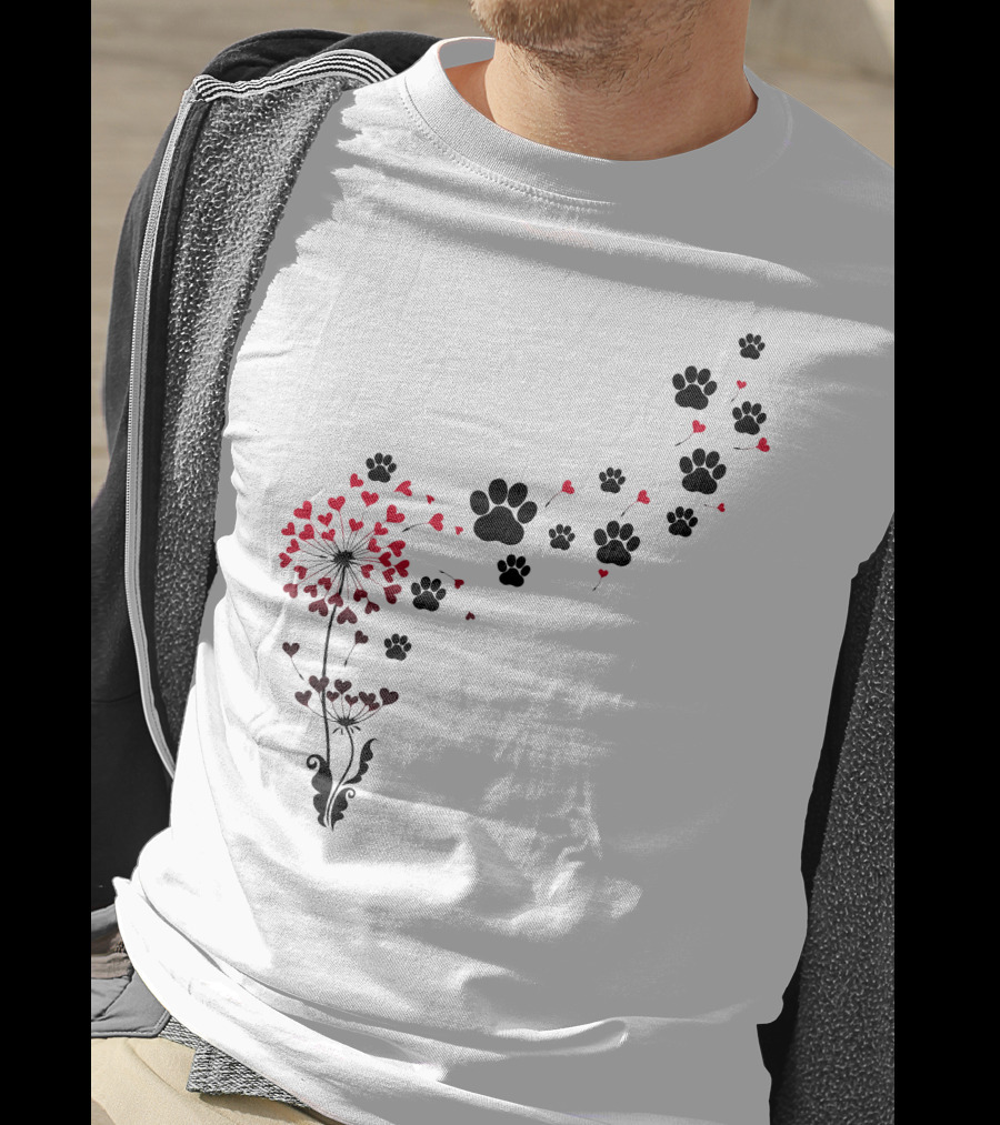 Pawprints And Heart Blossoms Dandelion T-Shirt