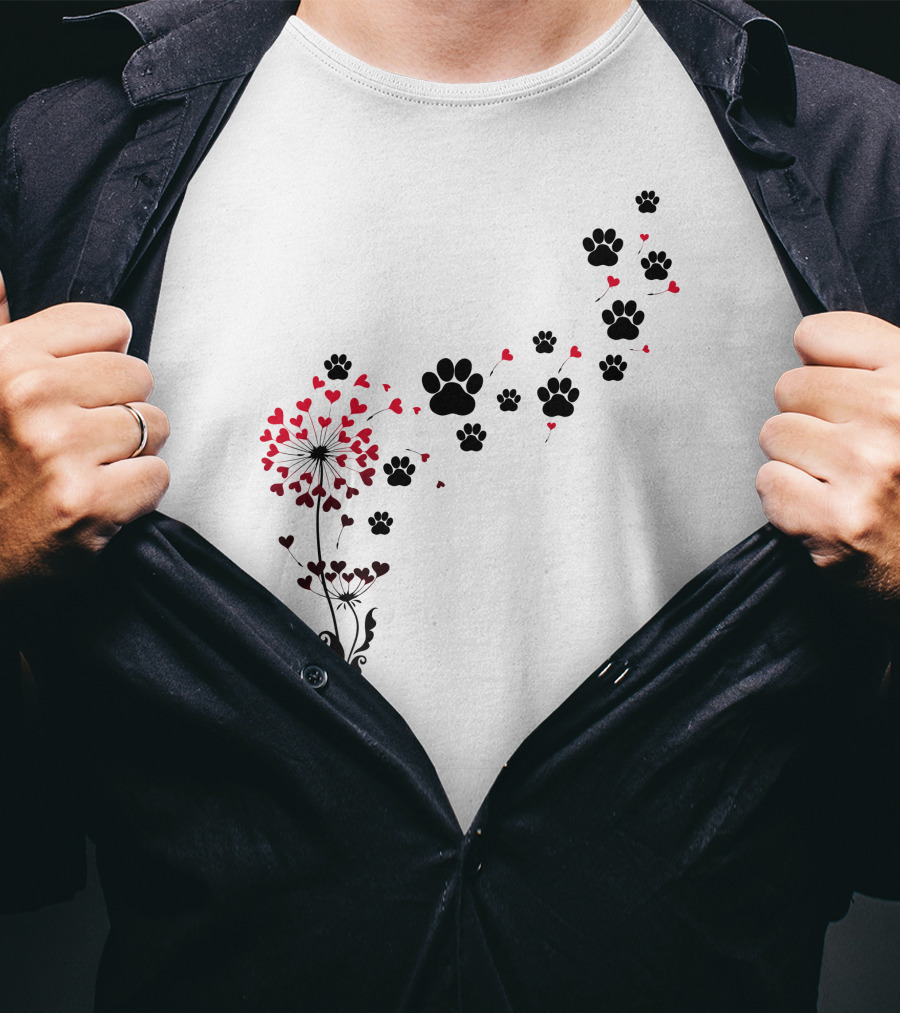Pawprints And Heart Blossoms Dandelion T-Shirt