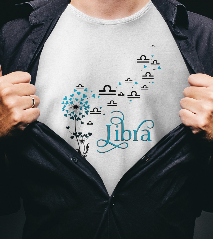 Libra Bloom Zodiac Symbol Hearts T-Shirt