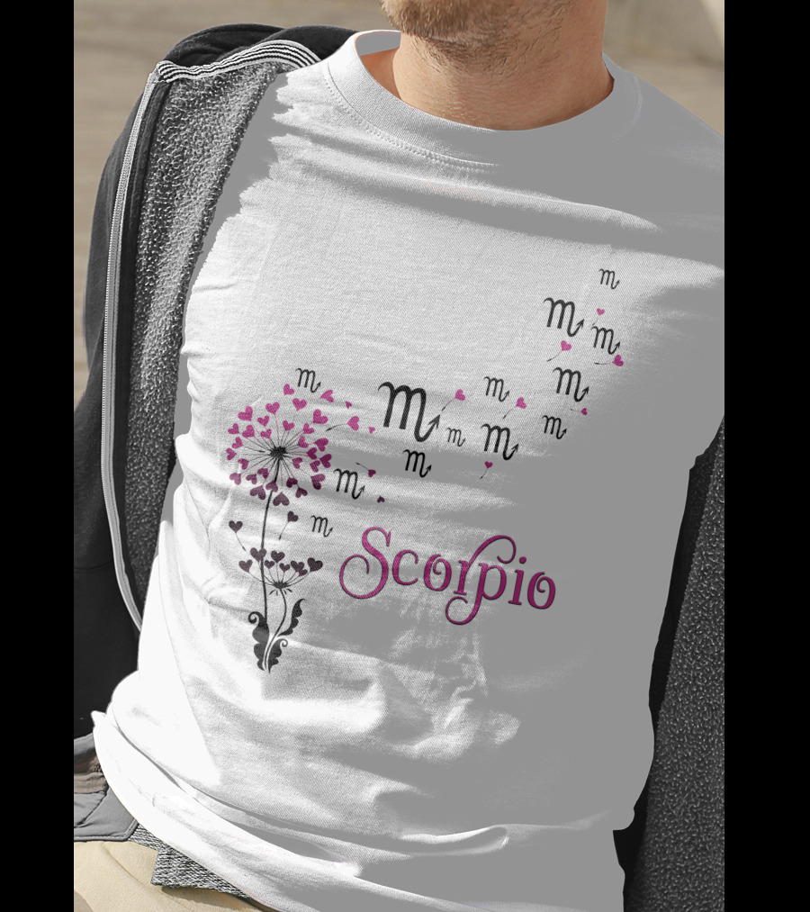 Scorpio Zodiac Flower With Heart Blossoms And Symbol T-Shirt