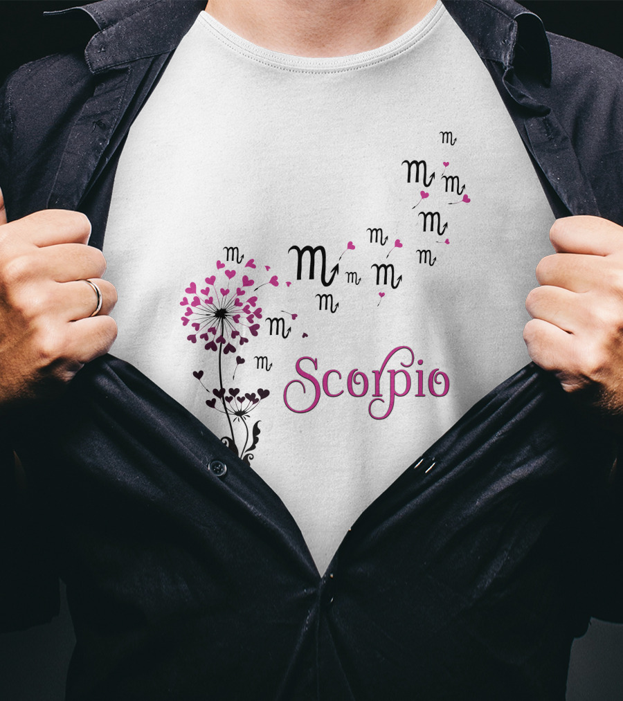 Scorpio Zodiac Flower With Heart Blossoms And Symbol T-Shirt