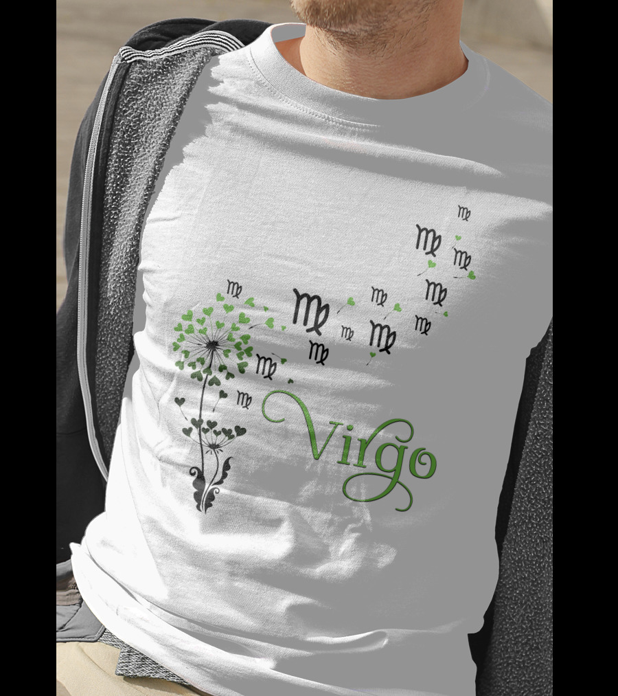 Virgo Zodiac Symbol Flower With Green Heart Leaves T-Shirt
