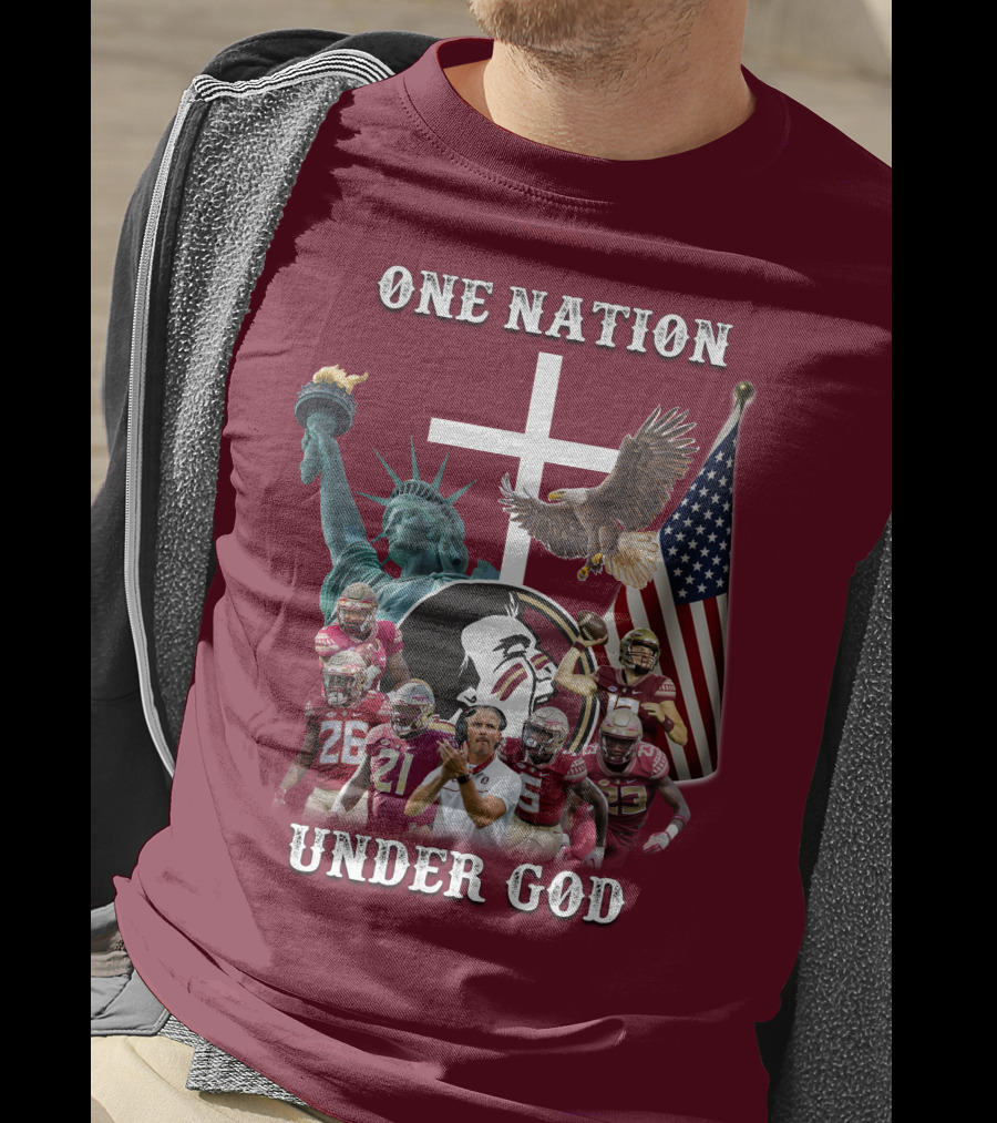 One Nation Under God Florida State Seminoles Football Statue Of Liberty Eagle Flag T-Shirt