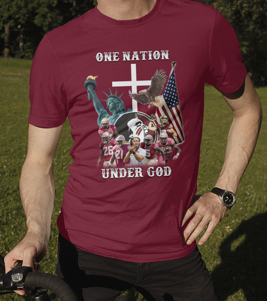 One Nation Under God Florida State Seminoles Football Statue Of Liberty Eagle Flag T-Shirt