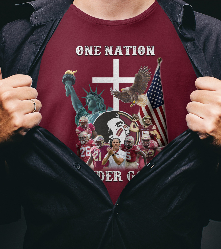 One Nation Under God Florida State Seminoles Football Statue Of Liberty Eagle Flag T-Shirt