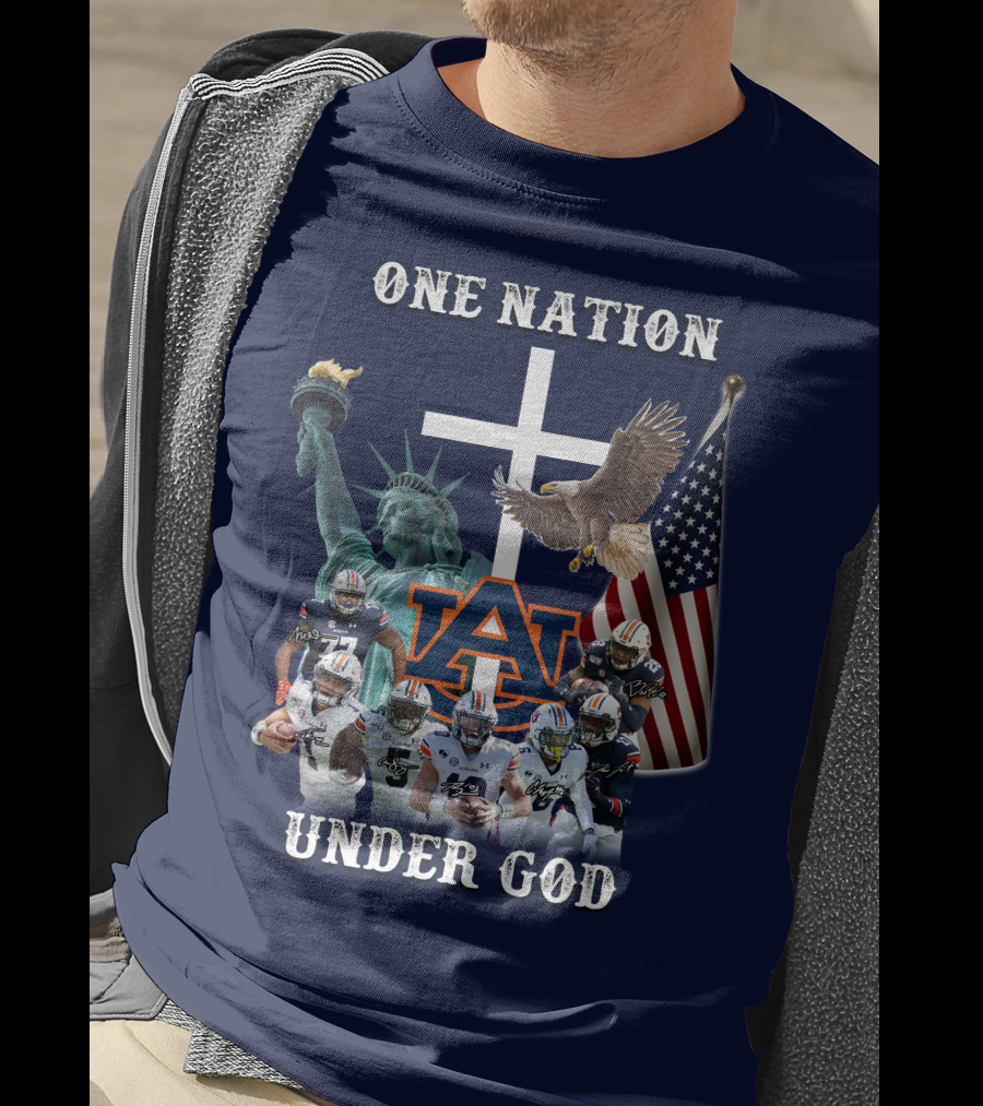 One Nation Under God AU Team With Liberty Cross And Flag T-Shirt