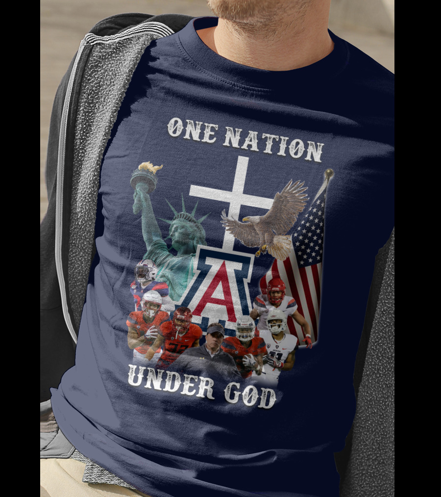 One Nation Under God Coach With Statue Of Liberty, Flag, Eagle, And Football Players T-Shirt