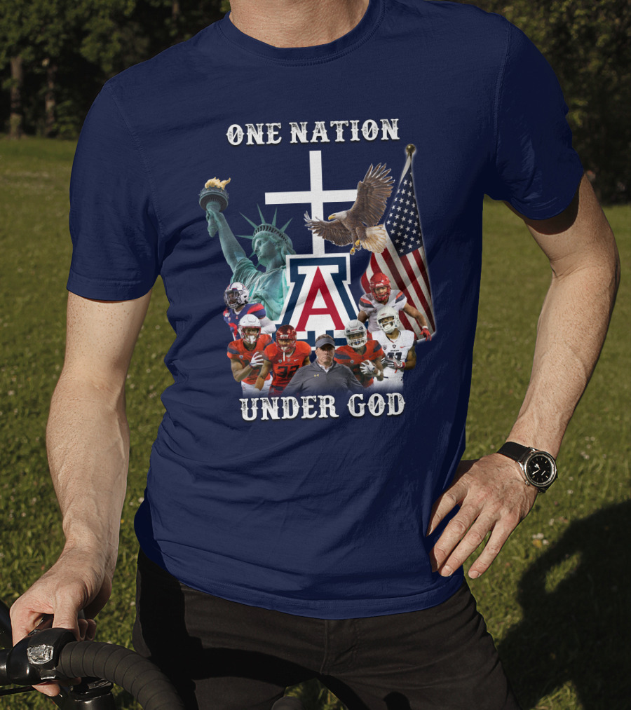 One Nation Under God Coach With Statue Of Liberty, Flag, Eagle, And Football Players T-Shirt