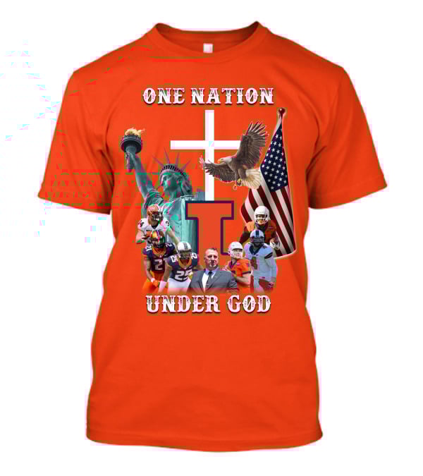 One Nation Under God Statue Of Liberty American Flag Football Team T-Shirt