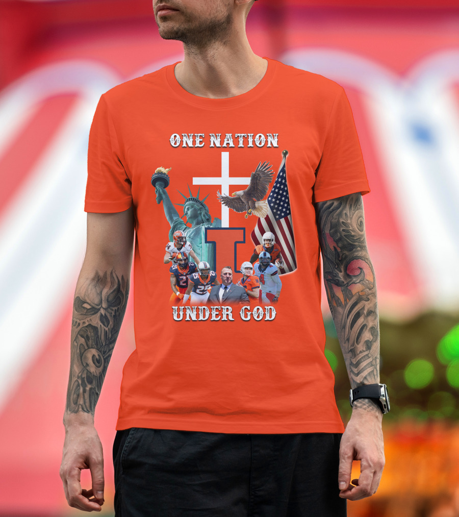 One Nation Under God Statue of Liberty American Flag Football Team T-Shirt