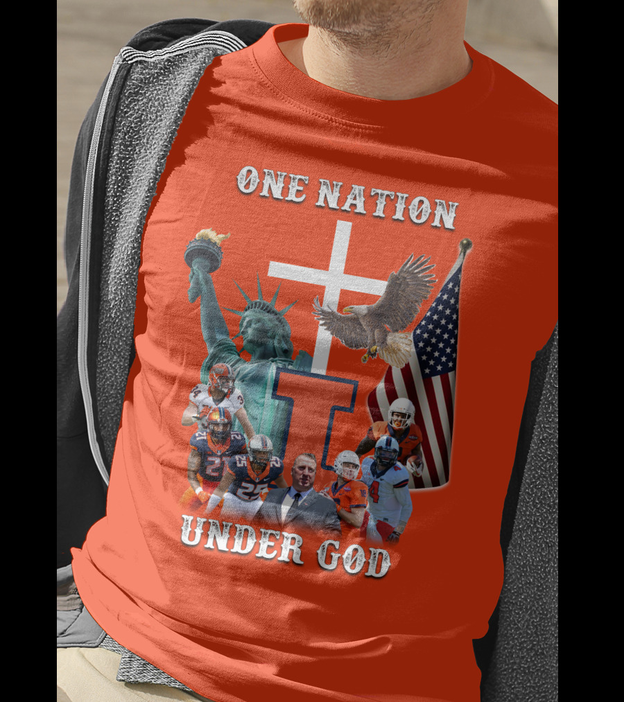 One Nation Under God Statue Of Liberty American Flag Football Team T-Shirt