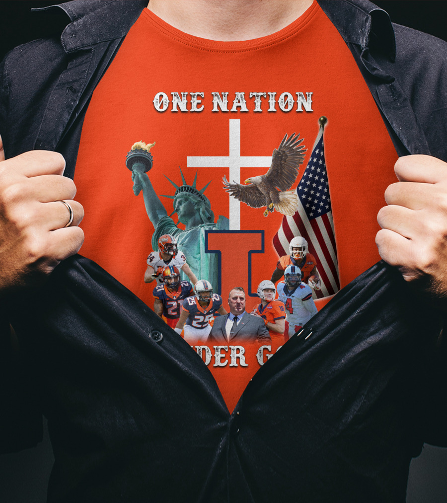 One Nation Under God Statue Of Liberty American Flag Football Team T-Shirt
