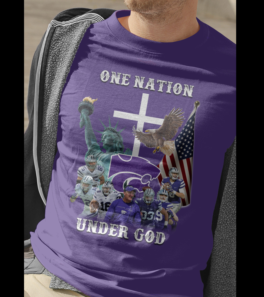 KSW Nation One Nation Under God Statue Of Liberty Cross American Flag Eagle Football T-Shirt