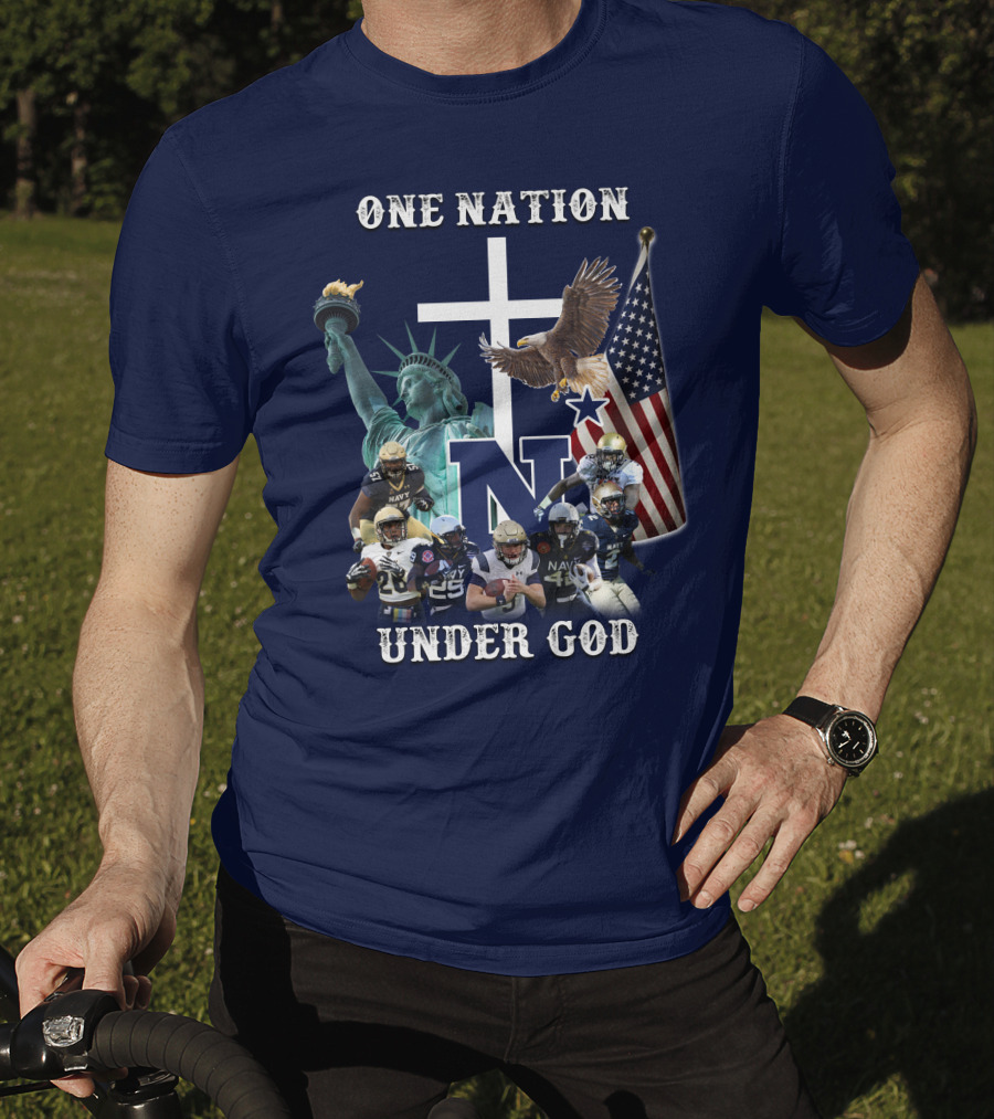 NM One Nation Under God Navy Football Statue Liberty American Flag Eagle T-Shirt