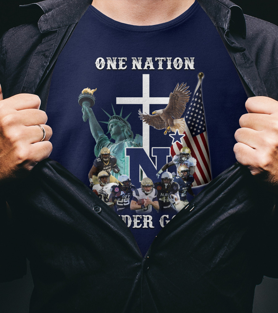 NM One Nation Under God Navy Football Statue Liberty American Flag Eagle T-Shirt