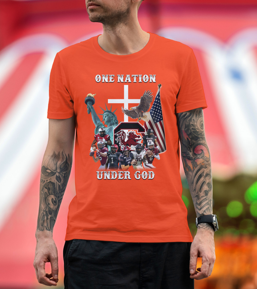 One Nation Under God South Carolina Gamecocks Football Liberty American Flag Eagle T-Shirt