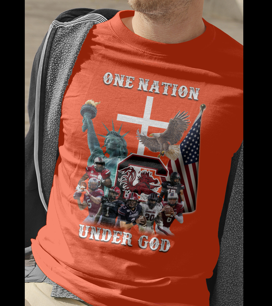 One Nation Under God South Carolina Gamecocks Football Liberty American Flag Eagle T-Shirt
