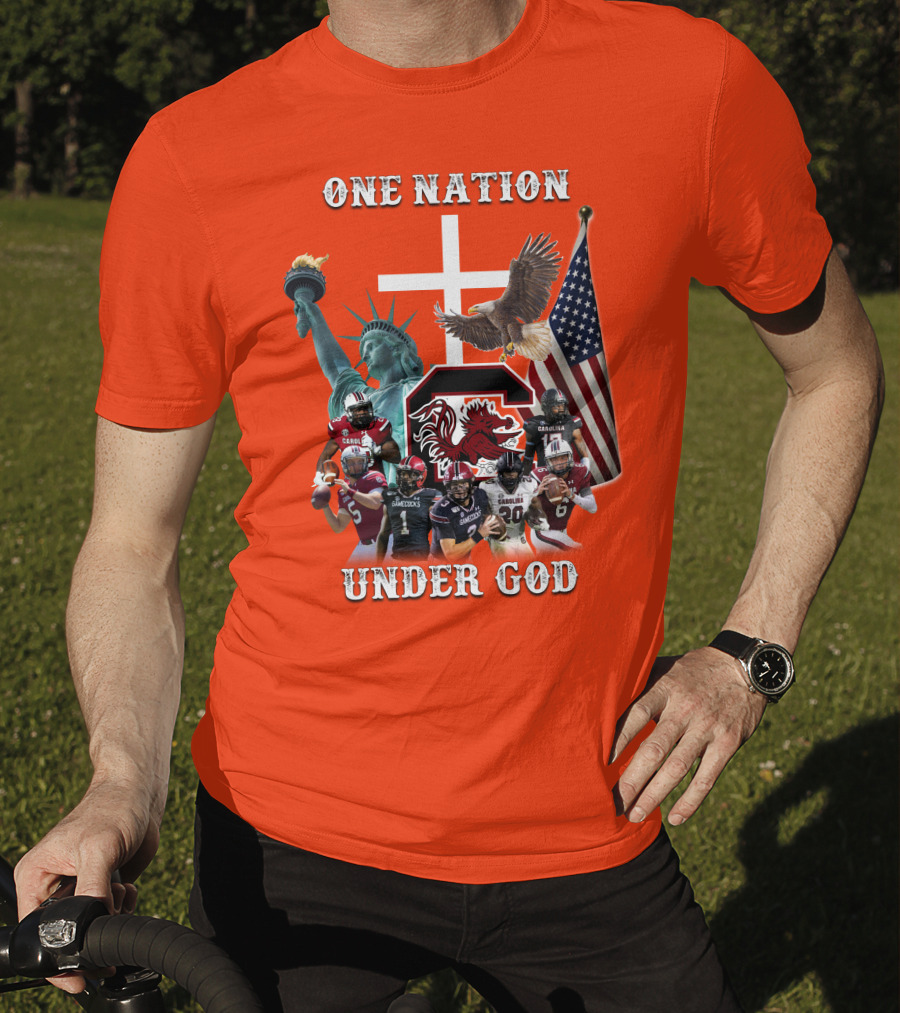 One Nation Under God South Carolina Gamecocks Football Liberty American Flag Eagle T-Shirt