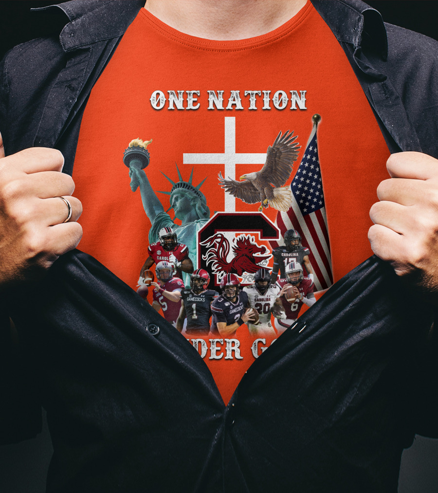 One Nation Under God South Carolina Gamecocks Football Liberty American Flag Eagle T-Shirt