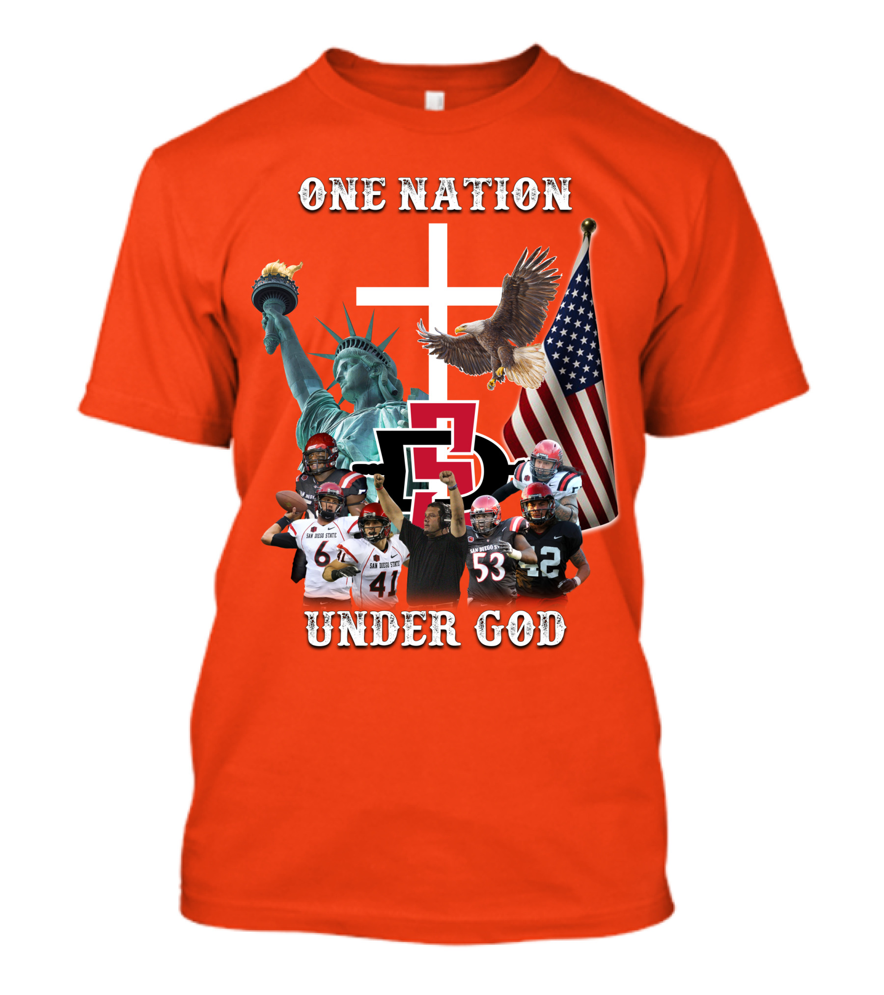 SDSA One Nation Under God Coach Statue Liberty Flag Eagle Football T-Shirt
