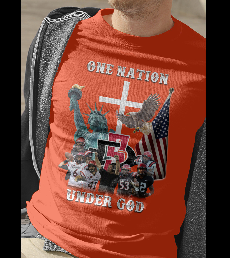 SDSA One Nation Under God Coach Statue Liberty Flag Eagle Football T-Shirt