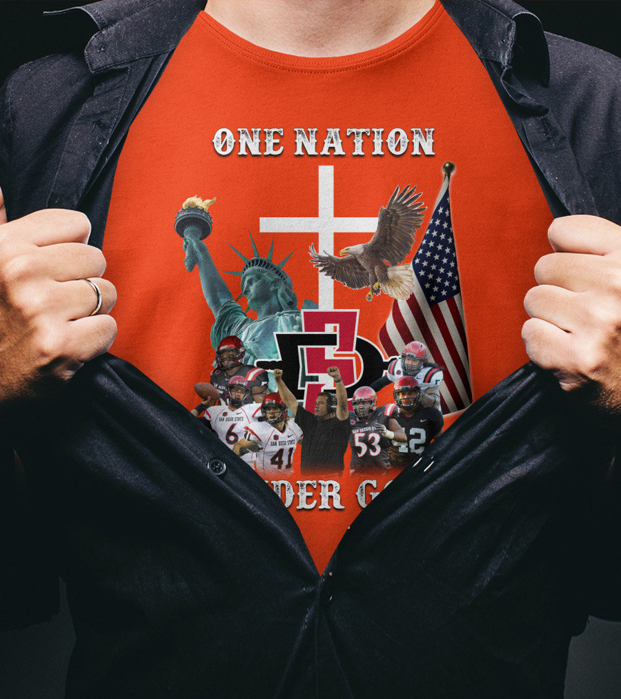 SDSA One Nation Under God Coach Statue Liberty Flag Eagle Football T-Shirt