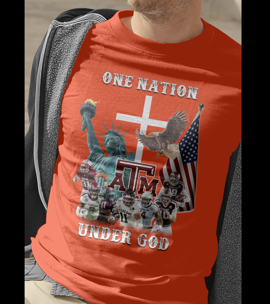 One Nation Under God Texas A&M Football Statue Of Liberty Bald Eagle American Flag T-Shirt