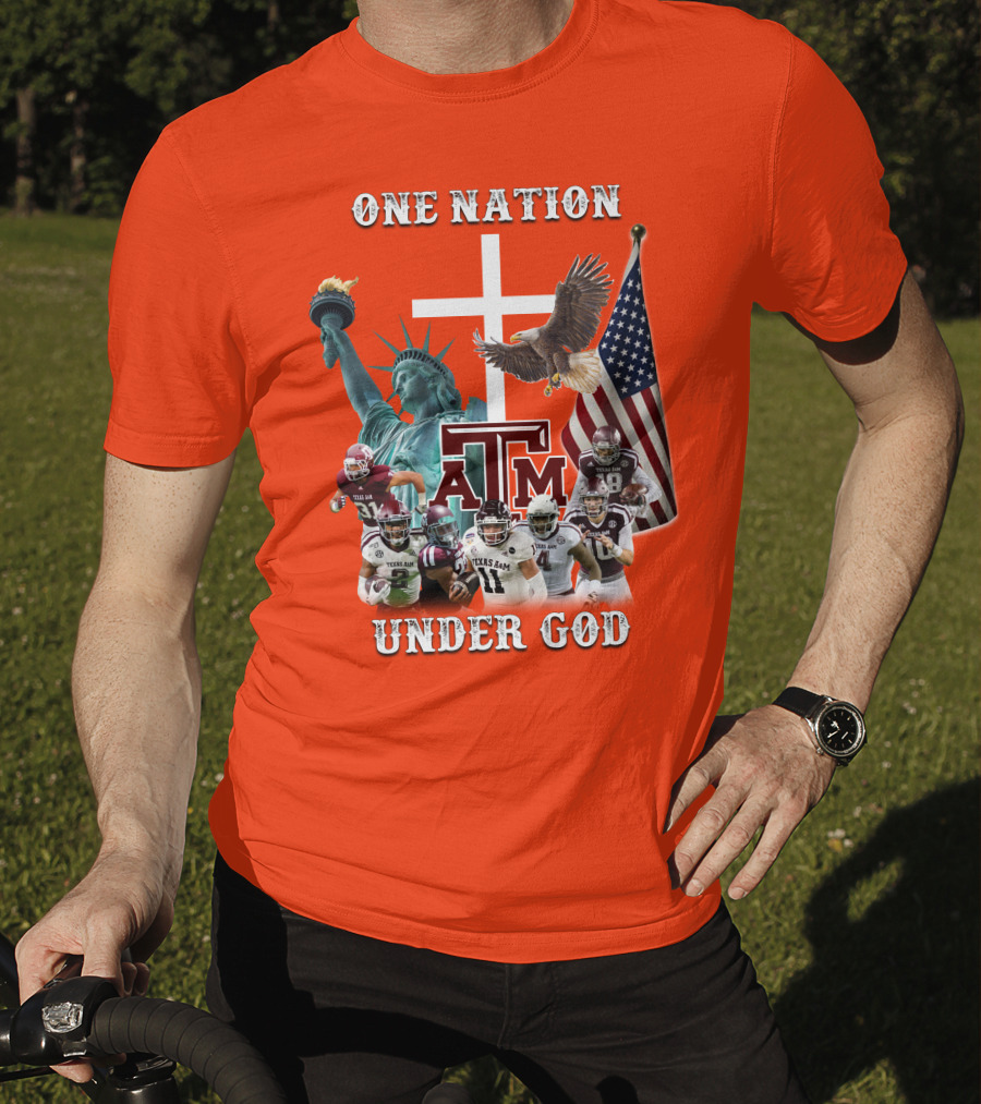 One Nation Under God Texas A&M Football Statue Of Liberty Bald Eagle American Flag T-Shirt