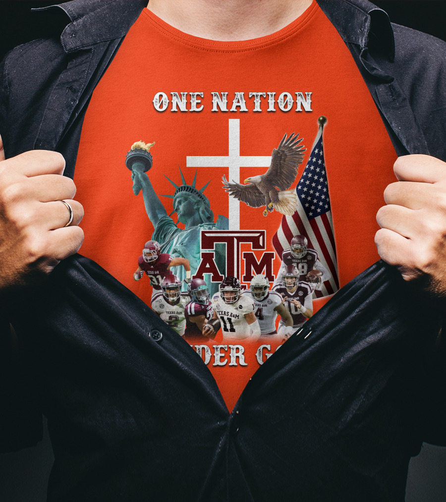 One Nation Under God Texas A&M Football Statue Of Liberty Bald Eagle American Flag T-Shirt