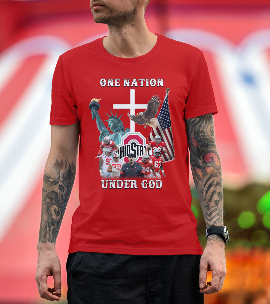 Ohio State Buckeyes One Nation Under God Coach and Players with American Symbols T-Shirt