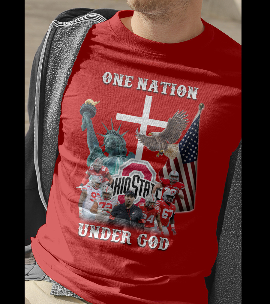 Ohio State Buckeyes One Nation Under God Coach And Players With American Symbols T-Shirt