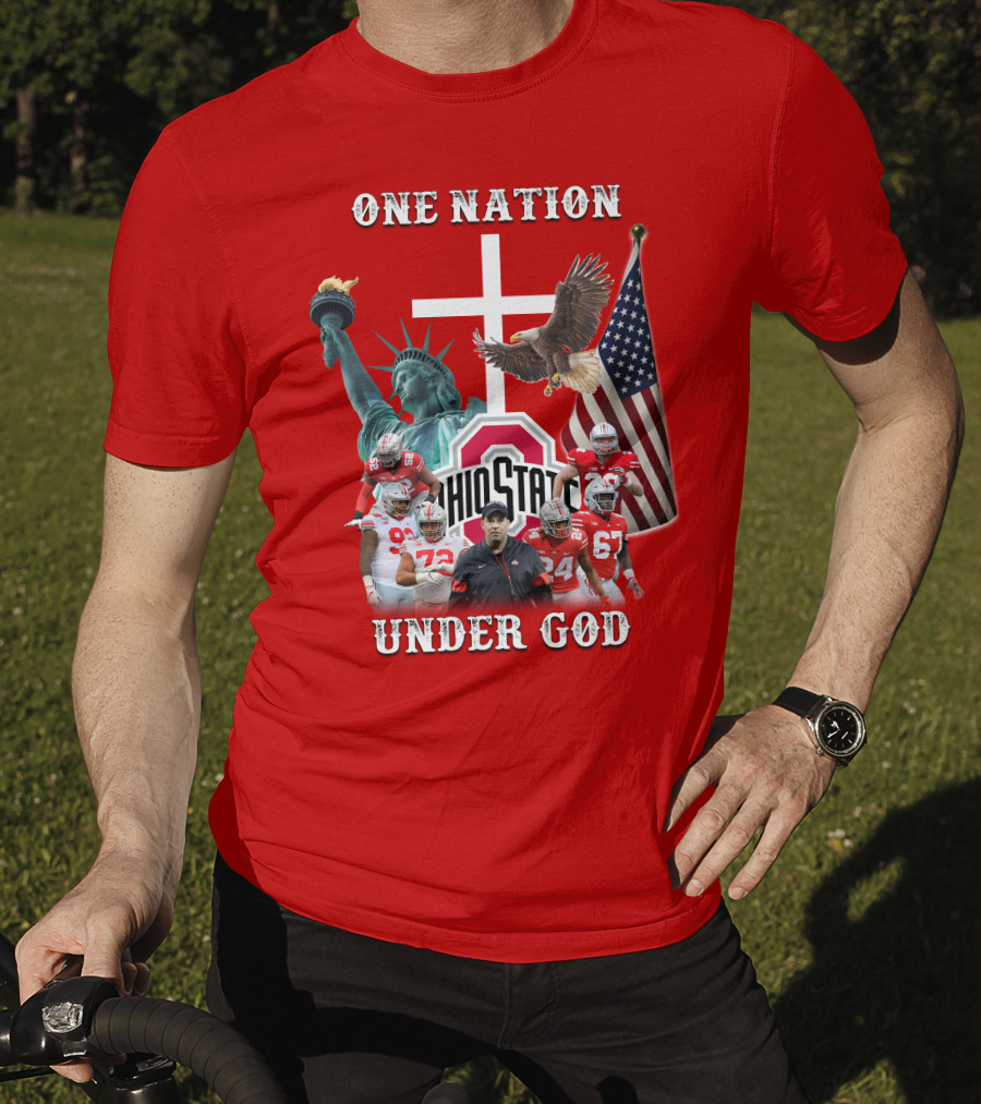 Ohio State Buckeyes One Nation Under God Coach And Players With American Symbols T-Shirt