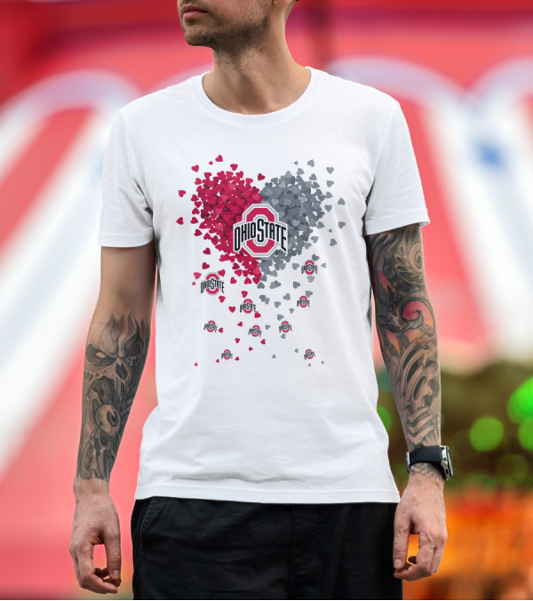Premium T-Shirt: Ohio State Buckeyes Mini Heart Burst T-Shirt Ohio State Buckeyes Mini Heart Burst T-Shirt