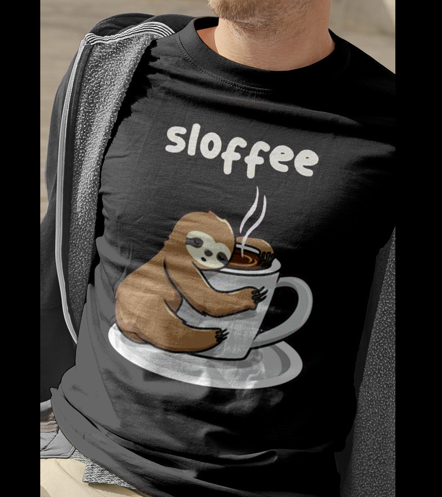 Sloffee Sloth Hugging Coffee Cup T-Shirt