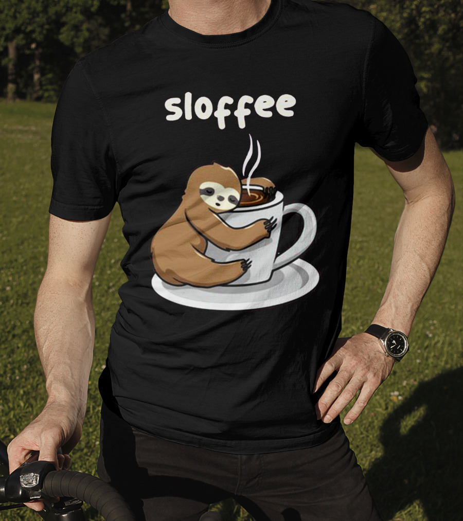 Sloffee Sloth Hugging Coffee Cup T-Shirt