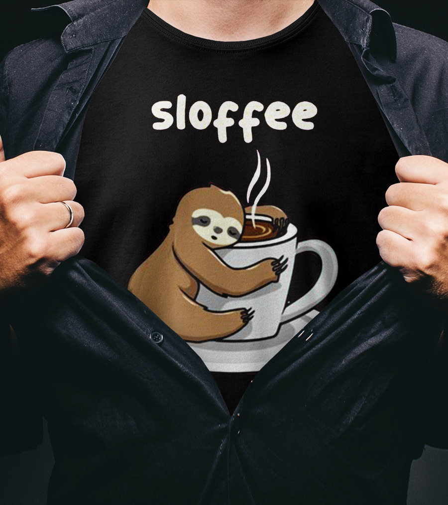 Sloffee Sloth Hugging Coffee Cup T-Shirt
