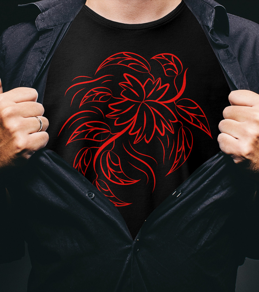 Pr 322 Red Tribal Leaf T-Shirt