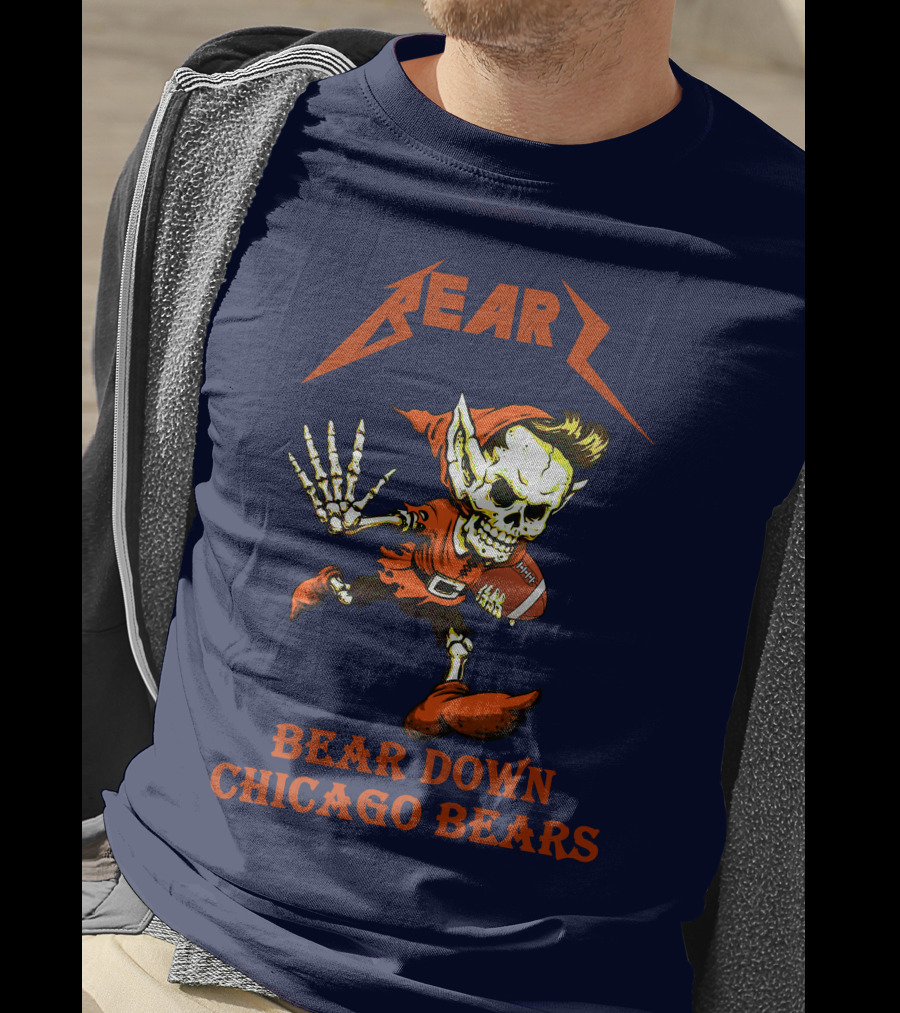 Bear Down Chicago Bears H101 Skeleton Football Player T-Shirt
