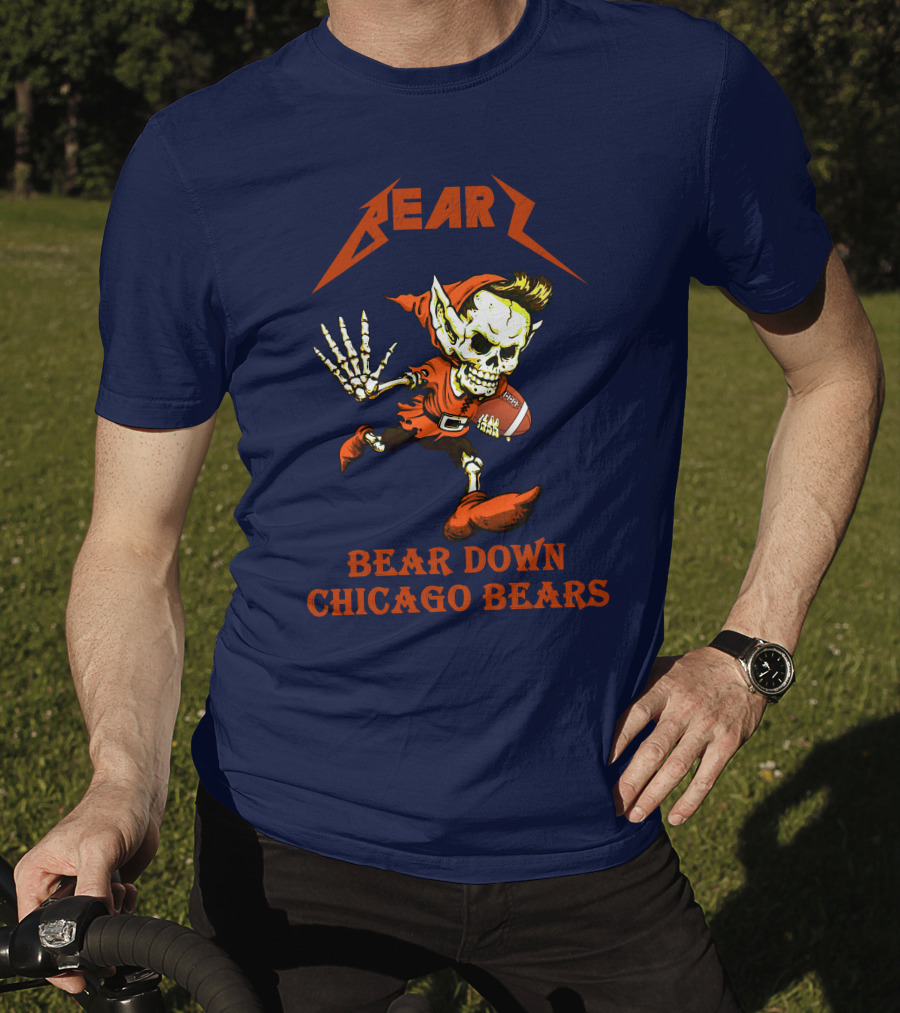 Bear Down Chicago Bears H101 Skeleton Football Player T-Shirt