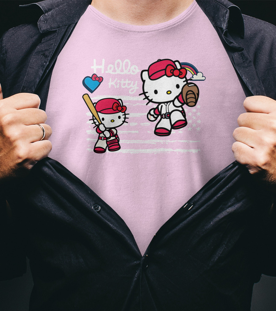 Hello Kitty Baseball American Flag Theme For Fans T-Shirt