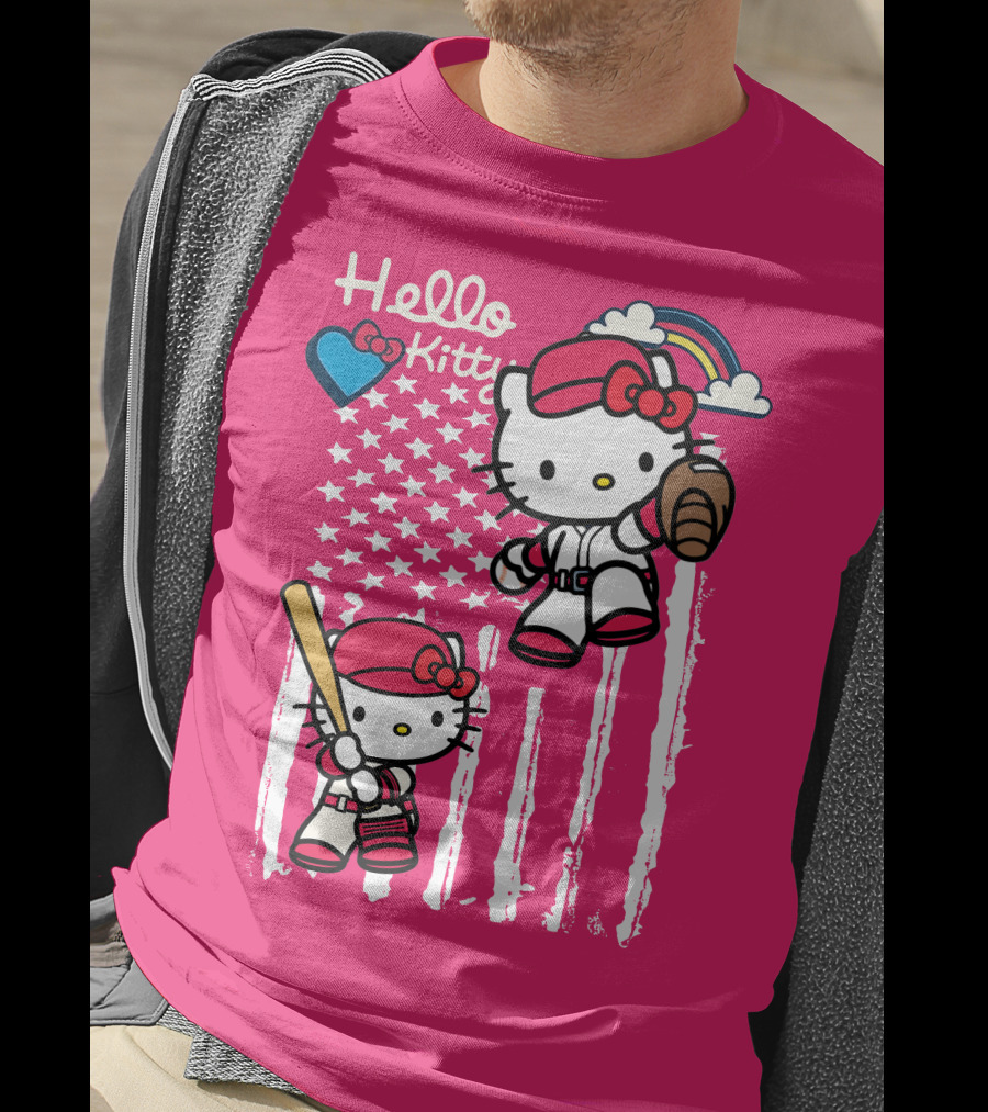 Hello Kitty Baseball American Stars Rainbow T-Shirt